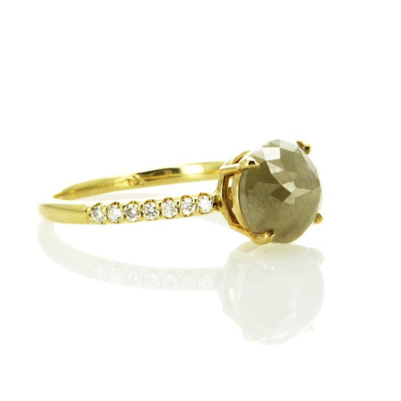 2.03 TCW Round Diamond Engagement Ring 14K Yellow Gold Fancy Yellowish Gray - Picture 7 of 9